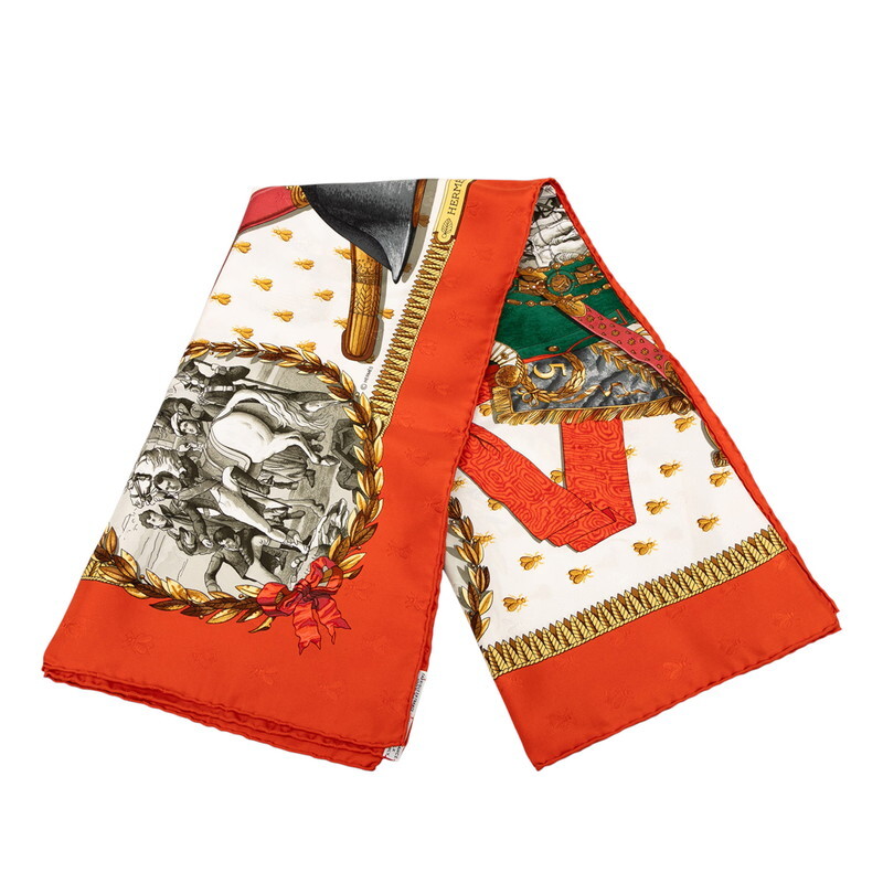 エルメス カレ90 NAPOLEON ナポレオン スカーフ ホワイト レッド マルチカラー シルク レディース HERMES 【中古】拍卖