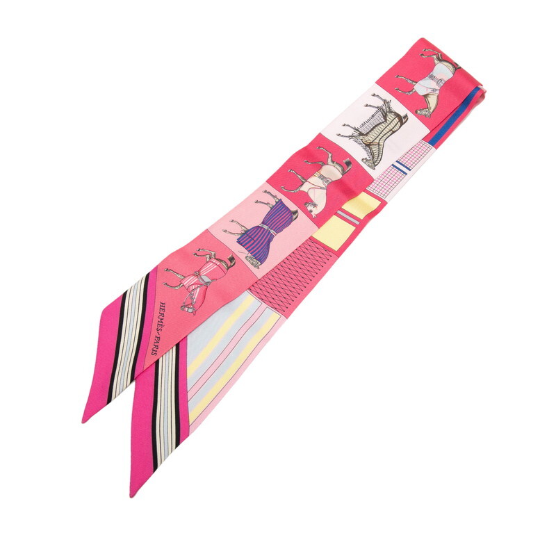エルメス ツイリー COUVERTURES ET TENUES 馬着 スカーフ ピンク マルチカラー シルク レディース HERMES 【中古】拍卖