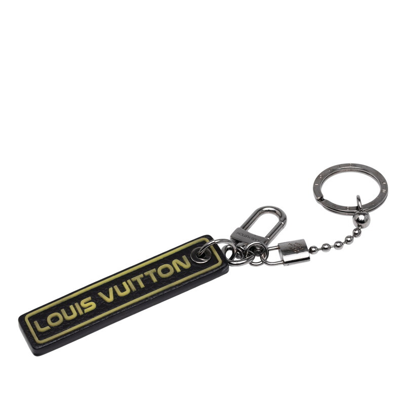 ルイ ヴィトン ポルトクレ タブ キーリング キーホルダー MP2211 ブラック イエロー レザー メタル メンズ LOUIS VUITTON 【中古】拍卖