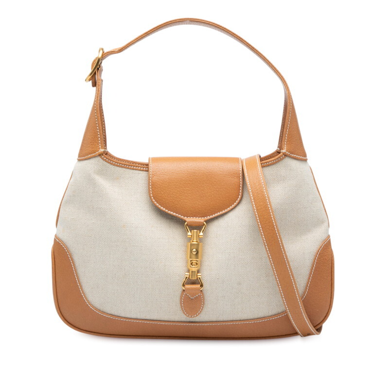 グッチ ジャッキー ハンドバッグ ショルダーバッグ 001 113 1390 ベージュ ブラウン キャンバス レザー レディース GUCCI 【中古】拍卖