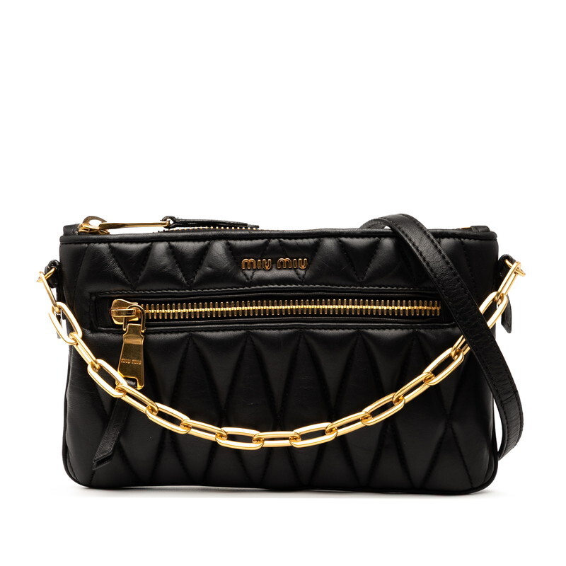 ミュウミュウ マテラッセ ハンドバッグ ショルダーバッグ 2WAY ブラック レザー レディース MIUMIU 【中古】拍卖