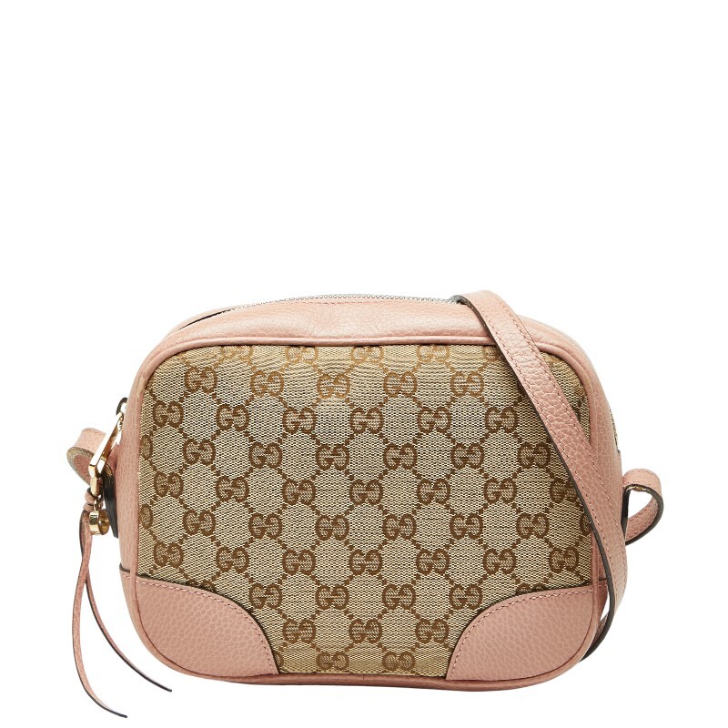 グッチ GGキャンバス 斜め掛け ショルダーバッグ 449413 ブラウン ピンク キャンバス レザー レディース GUCCI 【中古】拍卖