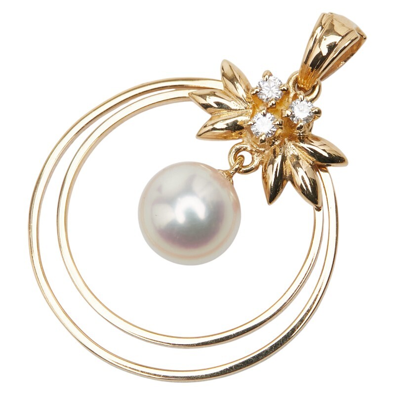 タサキ K18YG イエローゴールド アコヤパール7.5mm ダイヤ0.07ct ペンダントトップ レディース TASAKI 中古拍卖