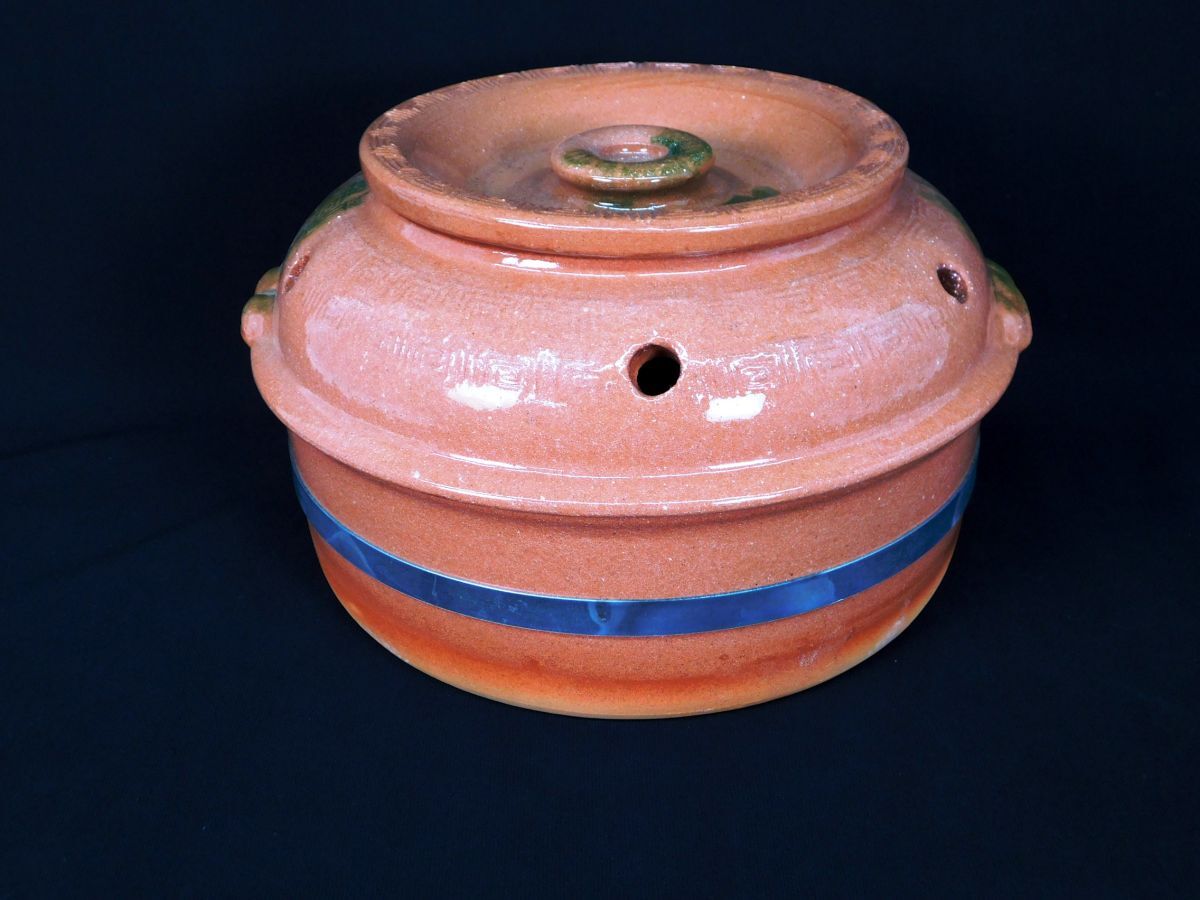 T816★石焼きつぼ 石焼き芋器 天然石付属 家庭用調理器具 壺 土鍋 直火加熱 遠赤外線効果 耐熱陶器製 直径約27cm★送料880円〜拍卖