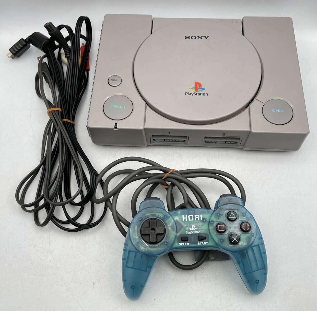 i5296HI SONY PlayStation1 PS1 本体 SCPH-7500 コントローラー SLPH 00104 HORI PAD2 クリアブルー テレビゲーム機 通電確認済 動作未確認拍卖
