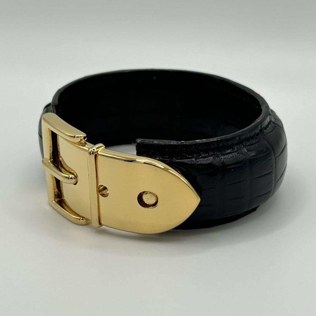 GUCCI グッチ レザー ベルトモチーフ バングル ブレスレット ブラック拍卖