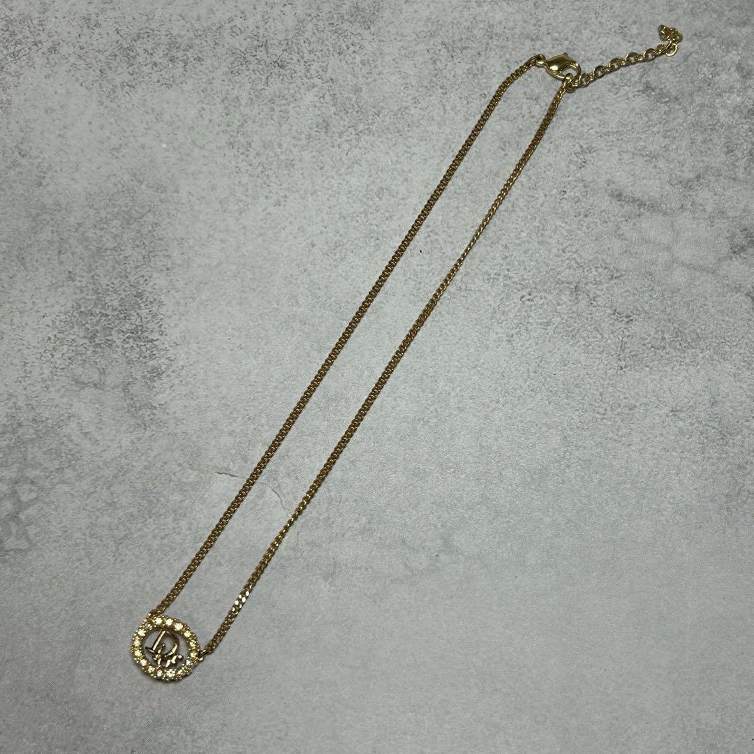 【送料無料】Christian Dior ディオール ロゴ サークル ラインストーン ネックレス ゴールド拍卖