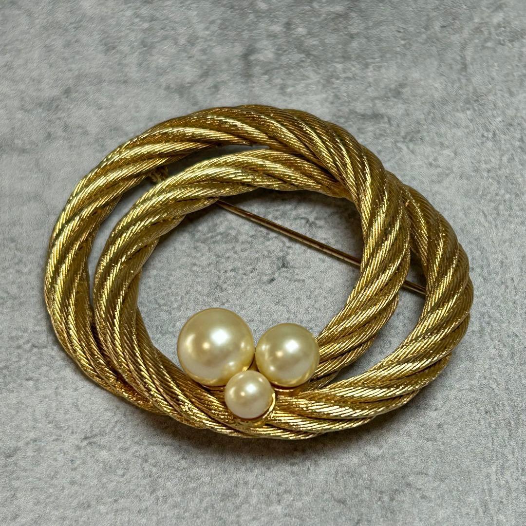【送料無料】Christian Dior ディオール パール付き サークルブローチ ゴールド拍卖