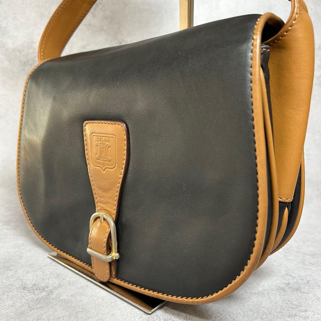 【送料無料】CELINE セリーヌ ロゴ押し ジャバラ ミニショルダーバッグ ブラック拍卖