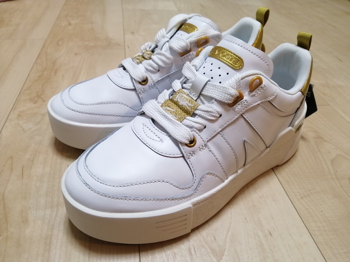 ☆ラコステ☆スニーカー レディース 「LACOSTE」 L002 123 3 厚底 ローカット ゴールド ホワイト 24cm拍卖
