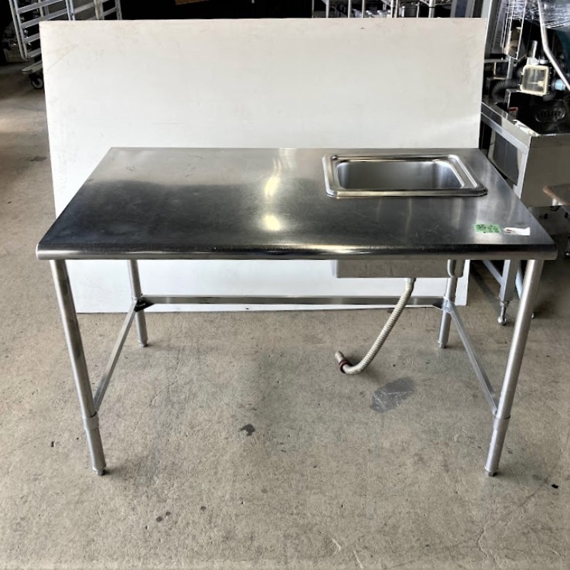 北海道・九州・沖縄・離島等追加送料有【中古】 業務用 ステンレス シンク付作業台 幅1250×奥行750×高800mm (No.8227) 厨房機器拍卖