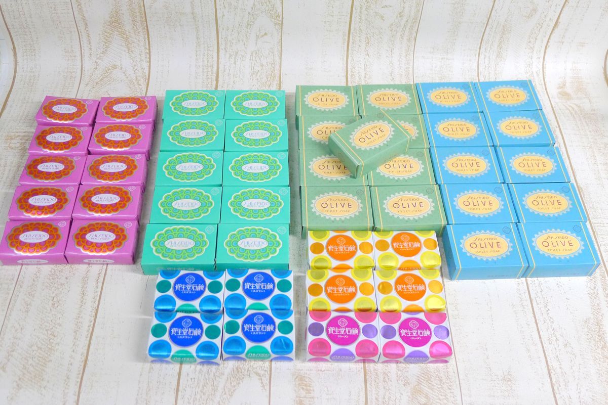 j◆316 資生堂 石鹸 まとめて49個 SHISEIDO BEAUTY SOAP (ローズ・ジャスミン・スズラン他)×30個 + OLIVE オリーブ×19個 重さ4.5kg /80拍卖