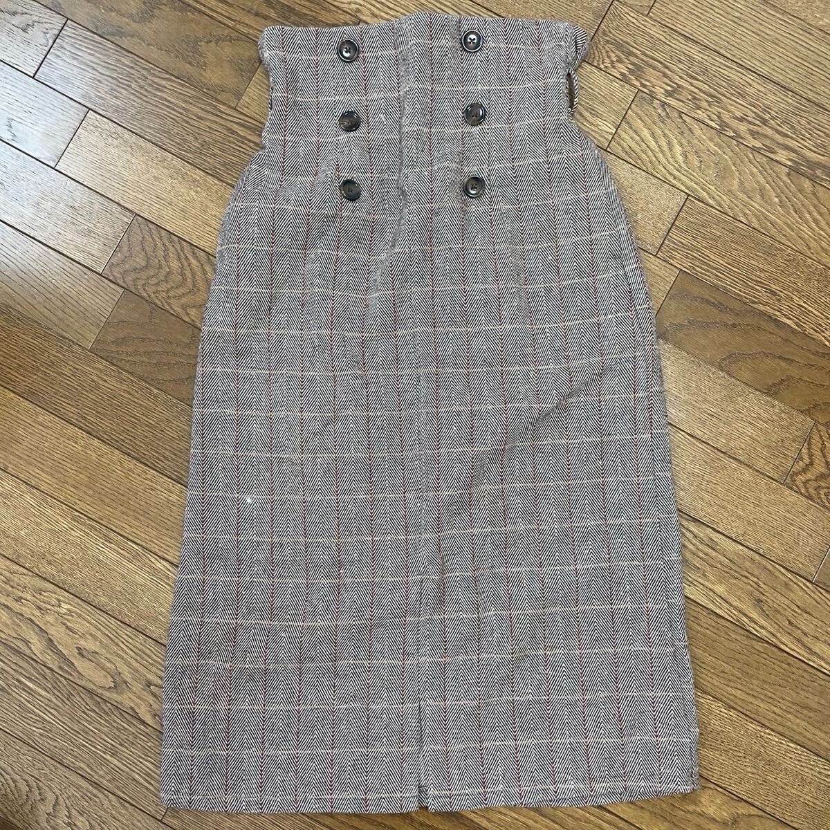 スカート ハイウエスト ミモレ丈 チェック柄 L拍卖