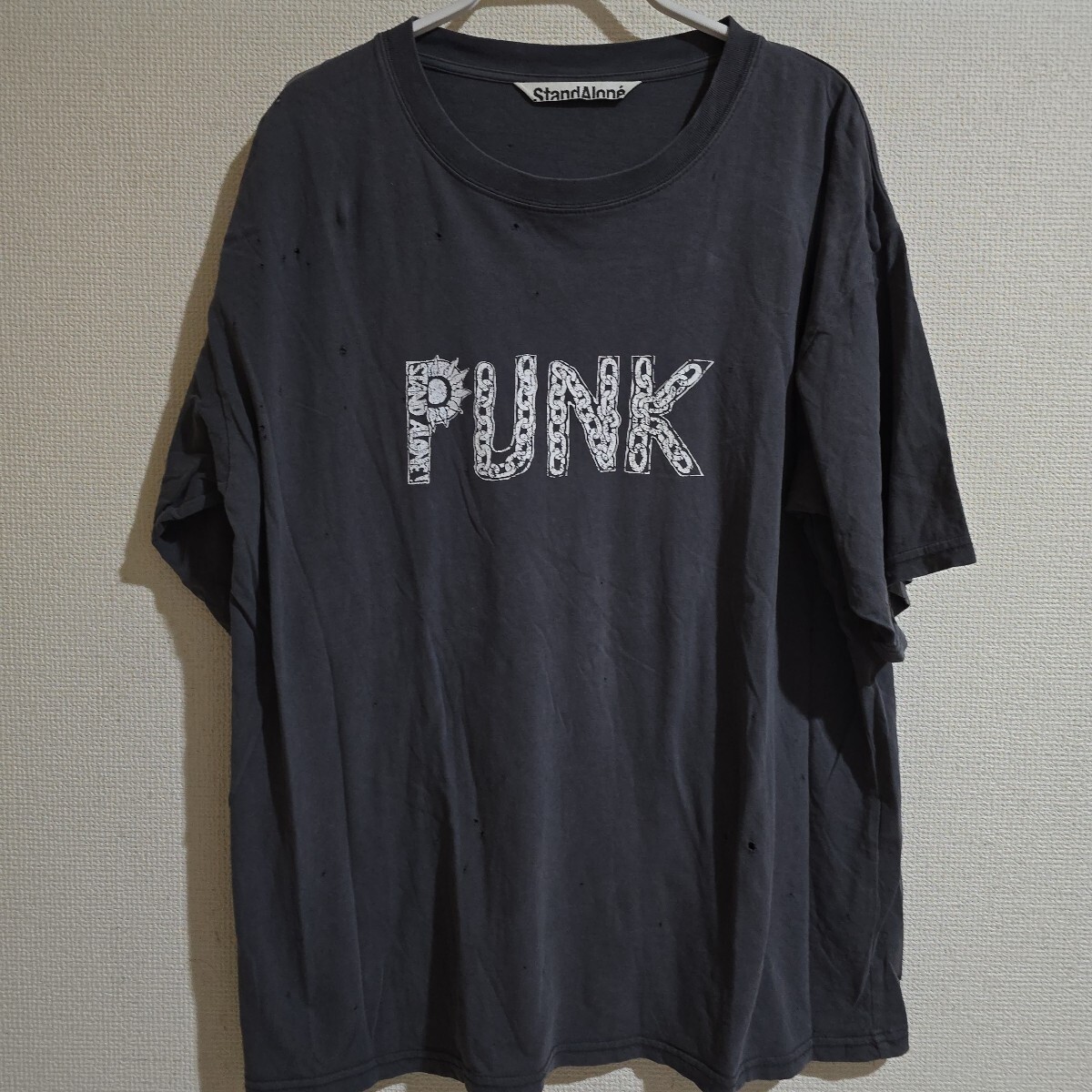 人気希少レア 韓国人気ブランド STAND ALONE スタンドアローン ダメージカットソー Tシャツ プルオーバー拍卖