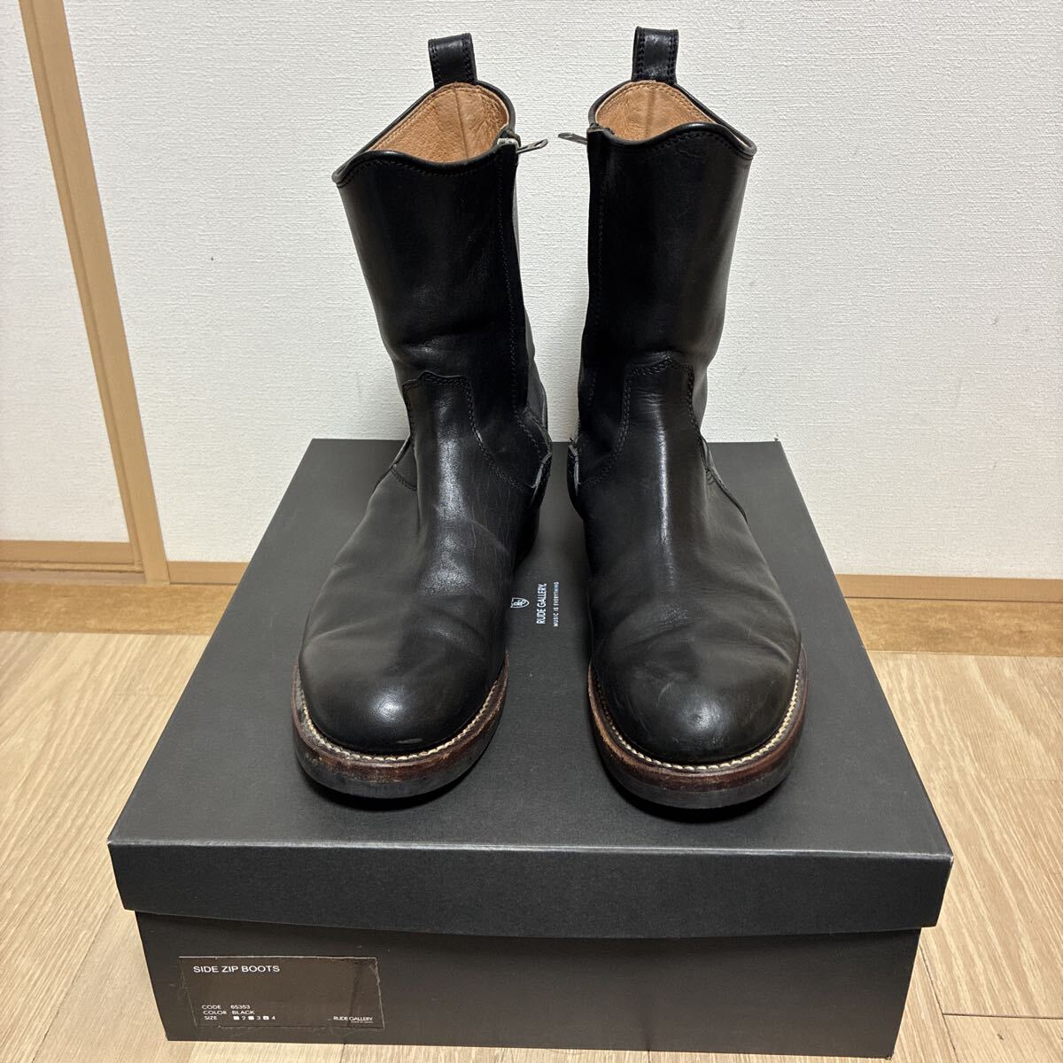 【希少】RUDE GALLERY ルードギャラリー 65353 サイドジップブーツ レザー ブラック サイズ4 28cm拍卖