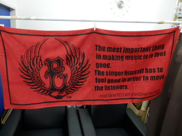 #73153【中古品】コレクター放出品!矢沢永吉 E.YAZAWA SBT スペシャルビーチタオル E羽根 羽エンブレム 赤黒 約70×150cm拍卖