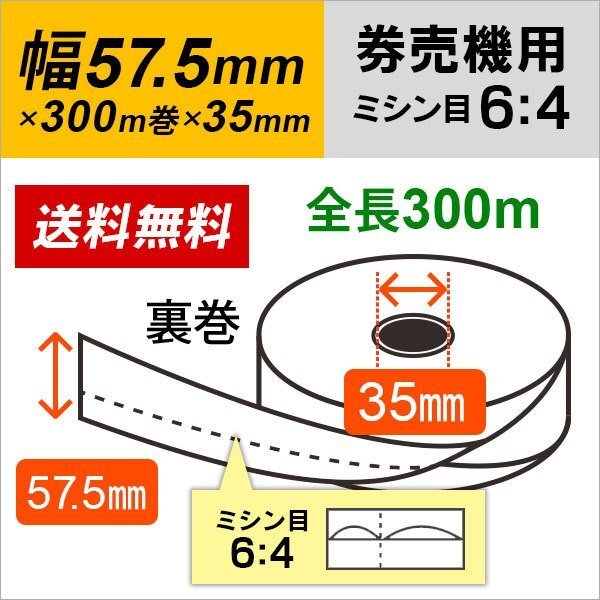 送料無料 芝浦 KA-Σ2シリーズ(KA-Σ264NNF/KA-Σ264KNF/KA-Σ264VNF) 対応 汎用券売機用ロール紙 裏巻 白紙 (ミシン目6:4) 150μ (5巻)拍卖