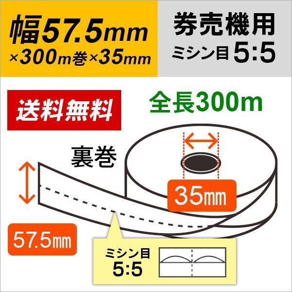 送料無料 芝浦 KA-ΣSMP/KB-272NNS/KB-172NNS/KB-272EX 対応 汎用券売機用ロール紙 裏巻 白紙 (ミシン目5:5) 150μ (5巻)拍卖