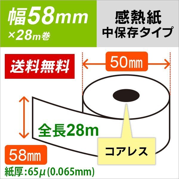 送料無料 環境配慮型芯なし 感熱レジロール紙 58×50×コアレス 紙厚65μ 中保存 もどろーる (40巻パック) 58×50×12と同等タイプ拍卖