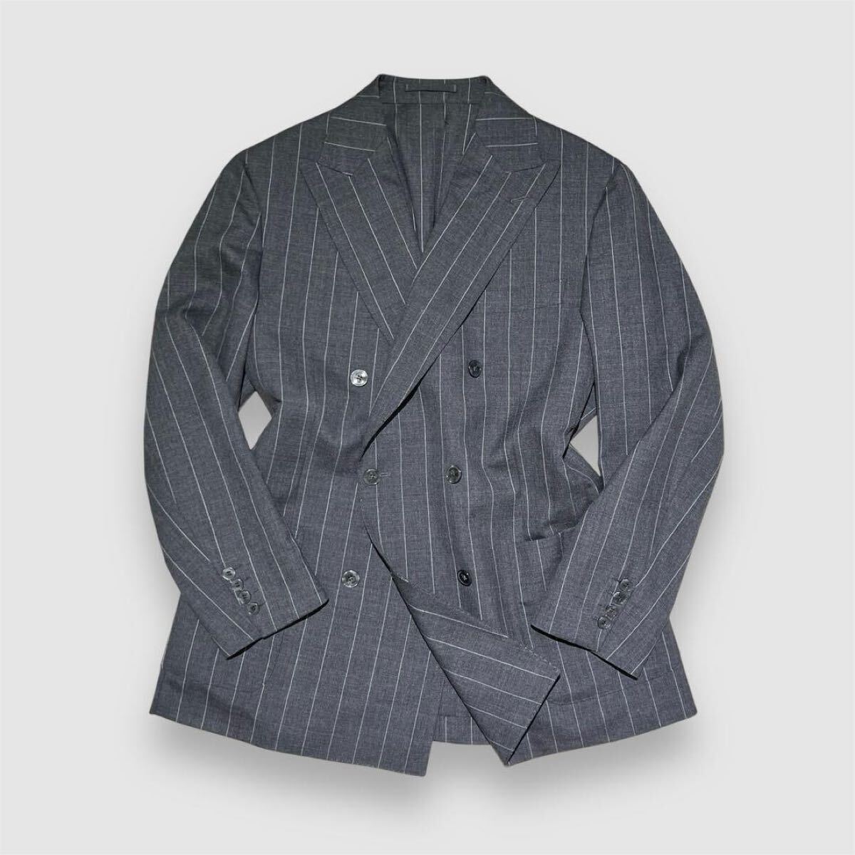 極上カノニコ生地!! 希少2XL!! Luigi Bianch 【圧倒的高級感】ルイジビアンキ イタリア製 テーラードジャケット ダブル ウール ストライプ拍卖