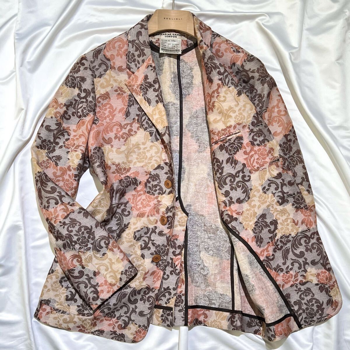 KATHARINE HAMNETT【圧倒的高級感】キャサリンハムネット テーラードジャケット ブルゾン ゴブラン マルチカラー ベージュ 花柄 総柄 C10拍卖