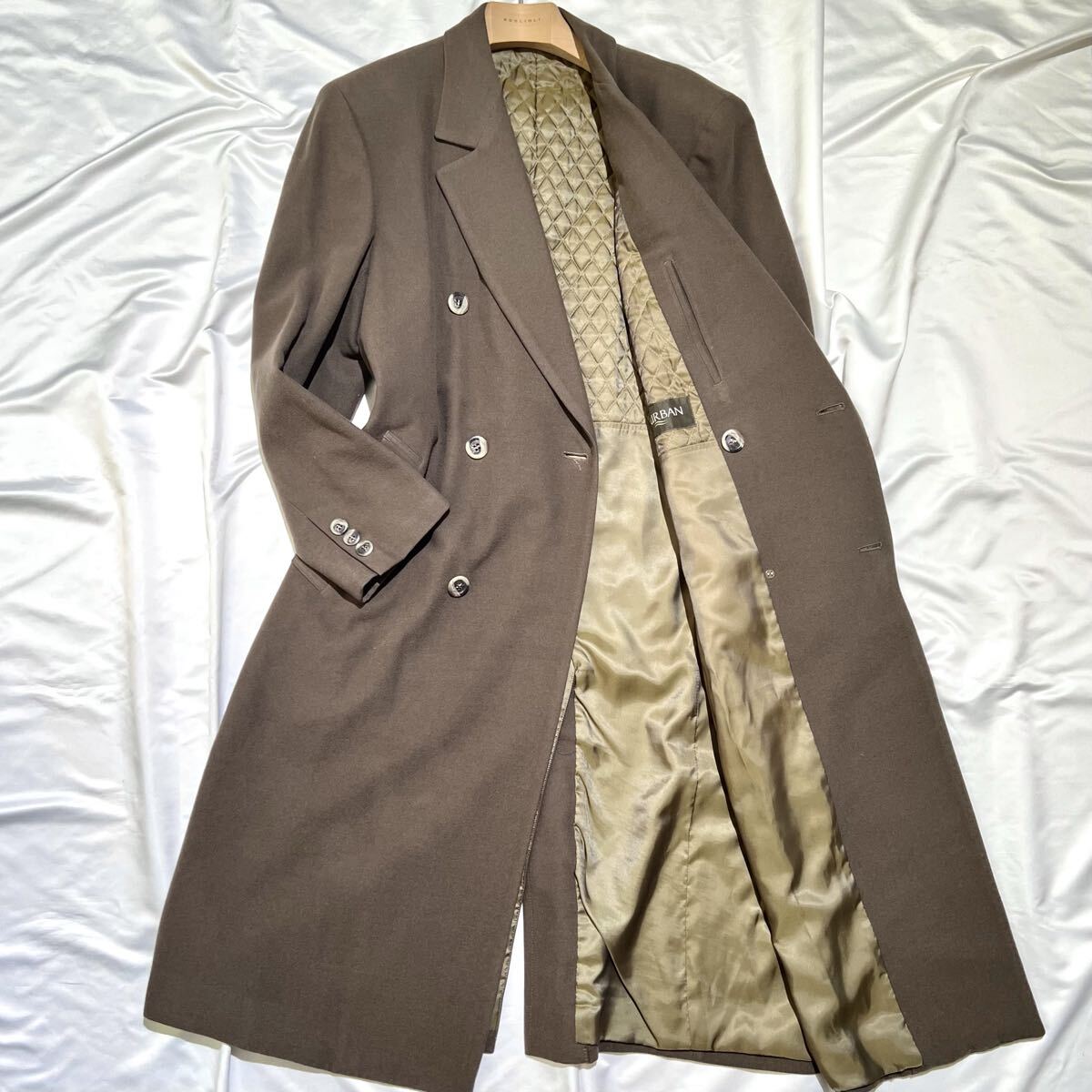 美品!! 極上ウール100%!!! D'URBAN【圧倒的高級感】ダーバン ダブルチェスターコート ロングコート アウター キルティング オリーブ XL C11拍卖