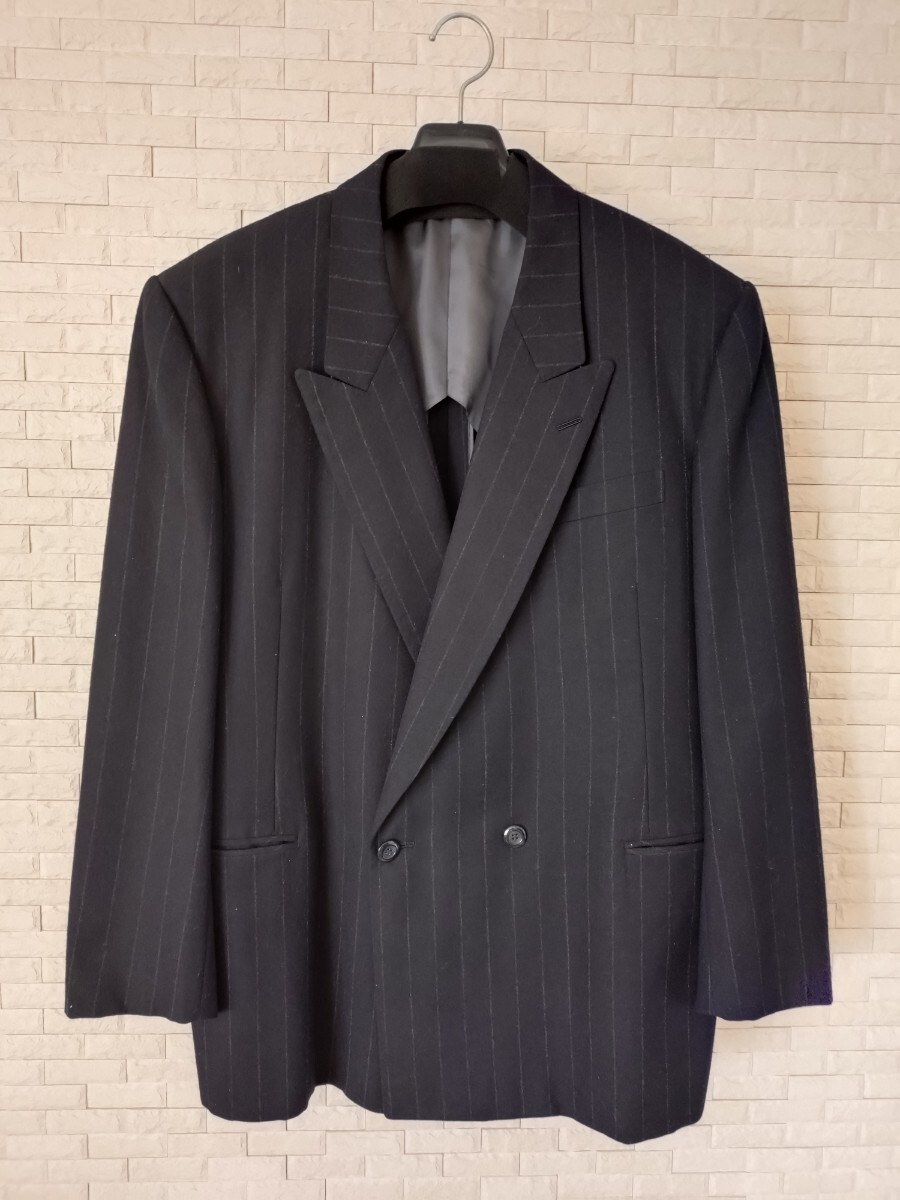 英國屋 ダブルスーツ ブラック ストライプ サイズLL〜 USED 高級仕立て拍卖