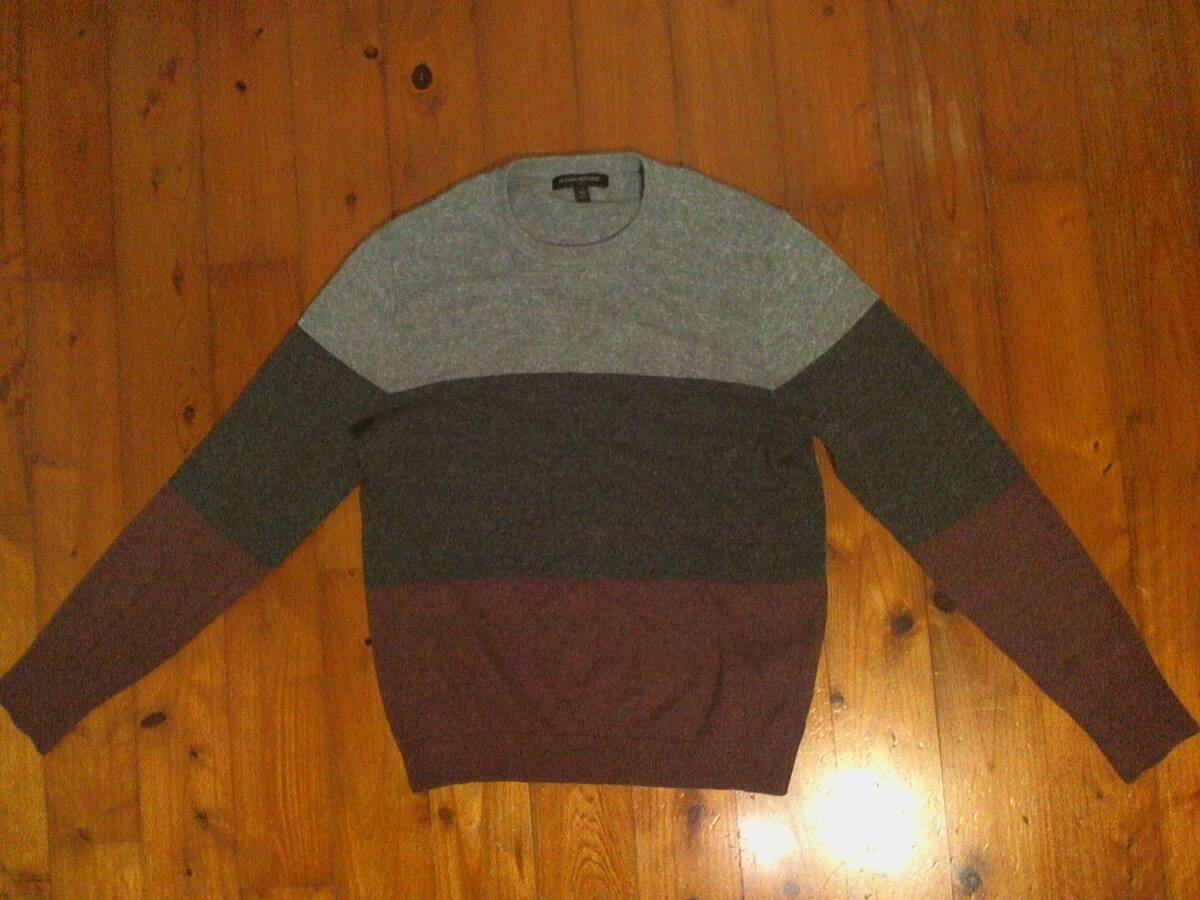 ☆バナナリパブリック【BANANA REPUBLIC】コットンニット クルーネック セーター XS グレー 紫エンジ クリックポスト可拍卖