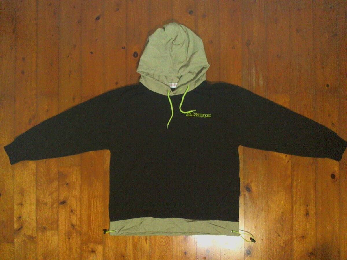 ☆カッパ【Kappa】薄手スウェット プルオーバー パーカー ジャケット L 黒 ブラック クリックポスト可拍卖