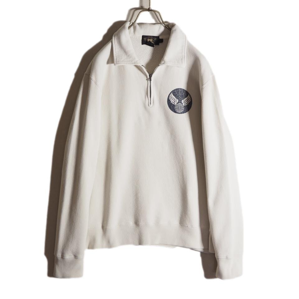 C4379f26 ■RRL Ralph Lauren ダブルアールエル■ ミリタリー ハーフジップ プルオーバー スウェット ホワイト L / 裏起毛 白 秋~春拍卖