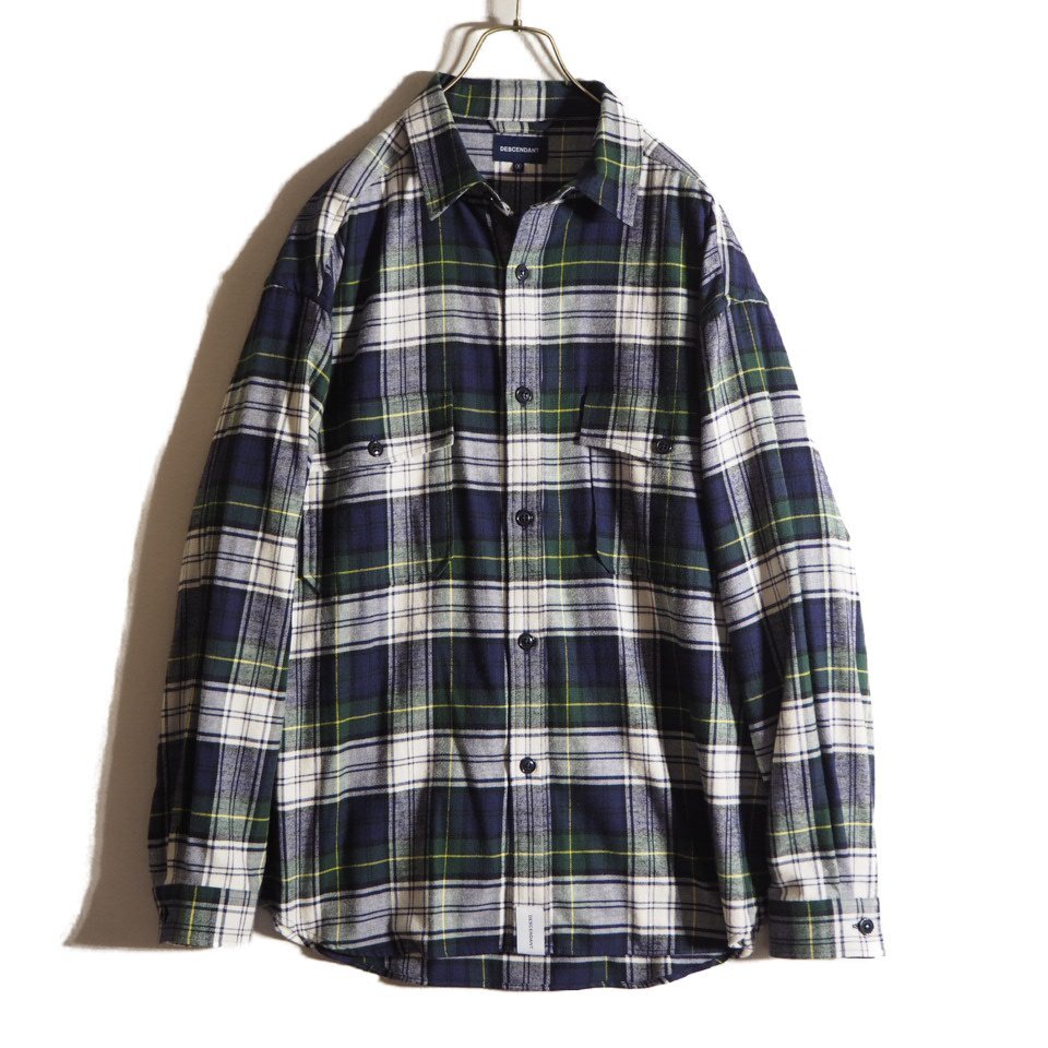 P9423f33 ■DESCENDANT ディセンダント■ PLAID SHIRT コットン チェックシャツ ネイビーグリーン 3 / オーバーサイズ シーズンレス拍卖