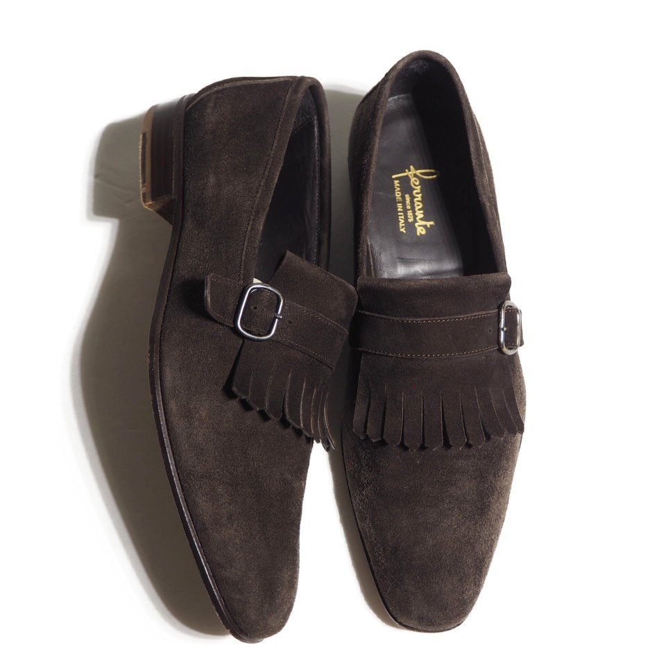 P7210R43 ■ferrante フェランテ■ キルトタン スエード スリッポン シューズ ブラウン 7.5/26.5-27cm ドレスシューズ ローファー 秋~春拍卖