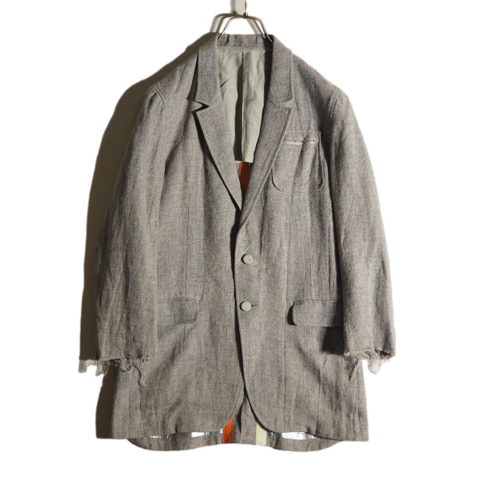 P4959H3 ■UNDERCOVERISM アンダーカバー■ 10SS less but better期 クロップドスリーブ リネン テーラードジャケット グレー 2 春~秋拍卖