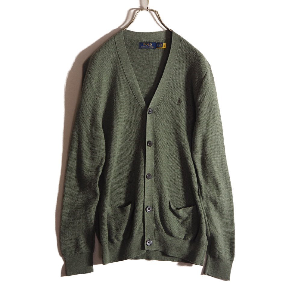 P7315f21 ■POLO RALPH LAUREN ポロラルフローレン■ コットンニット カーディガン グリーン S / ニットカーディガン 秋~春拍卖