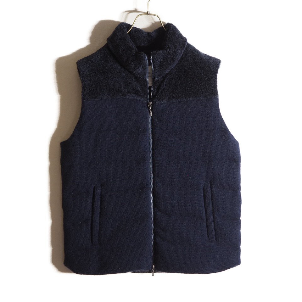 R0112z5 ■three dots スリードッツ■ ウール カシミヤニット ダウンベスト ネイビー L / ヨーク切り替え メンズ ブルゾン 紺 秋冬拍卖