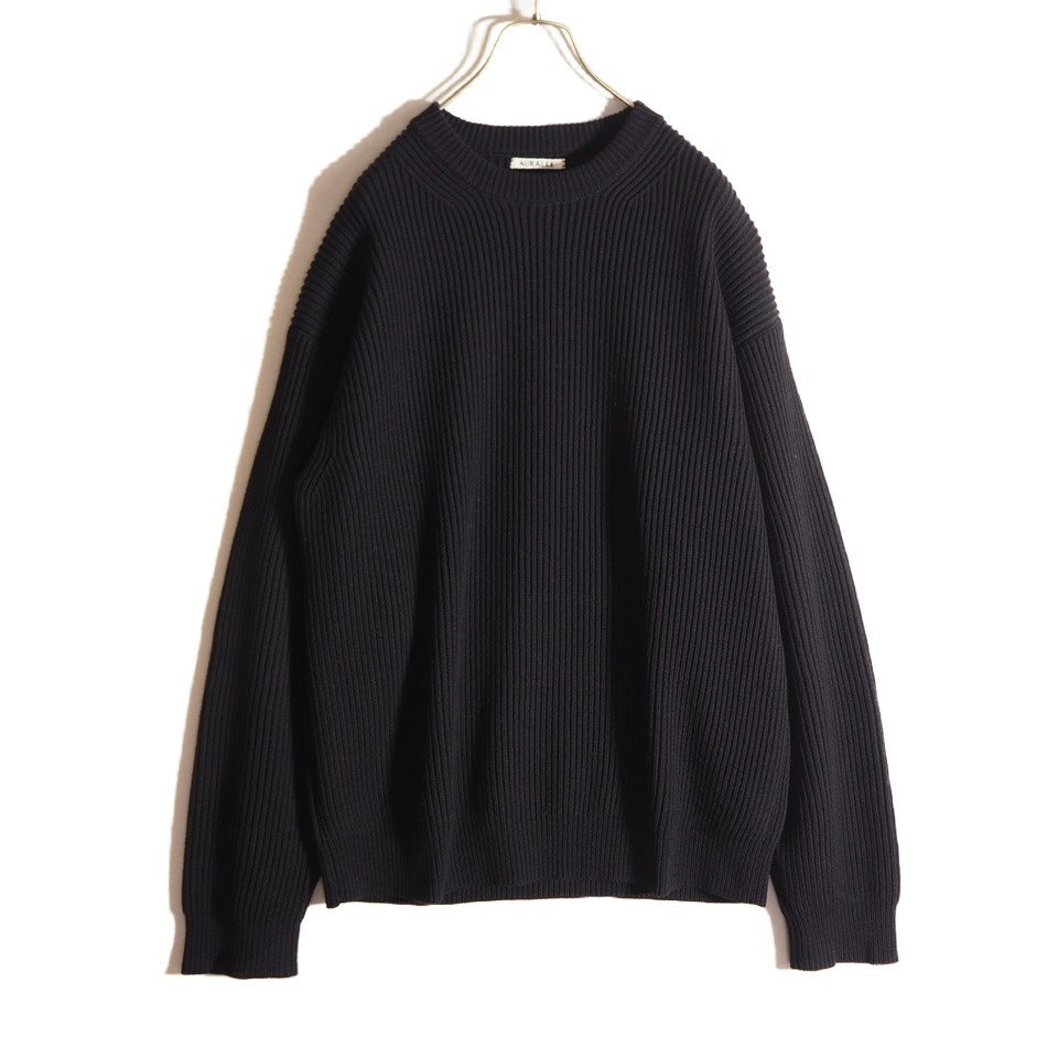 P9547z1 ■AURALEE オーラリー■ SUPER FINE WOOL RIB KNIT BIG P/O リブニット ブラック 3 / ウールニット A21AP01RK 黒 秋冬拍卖
