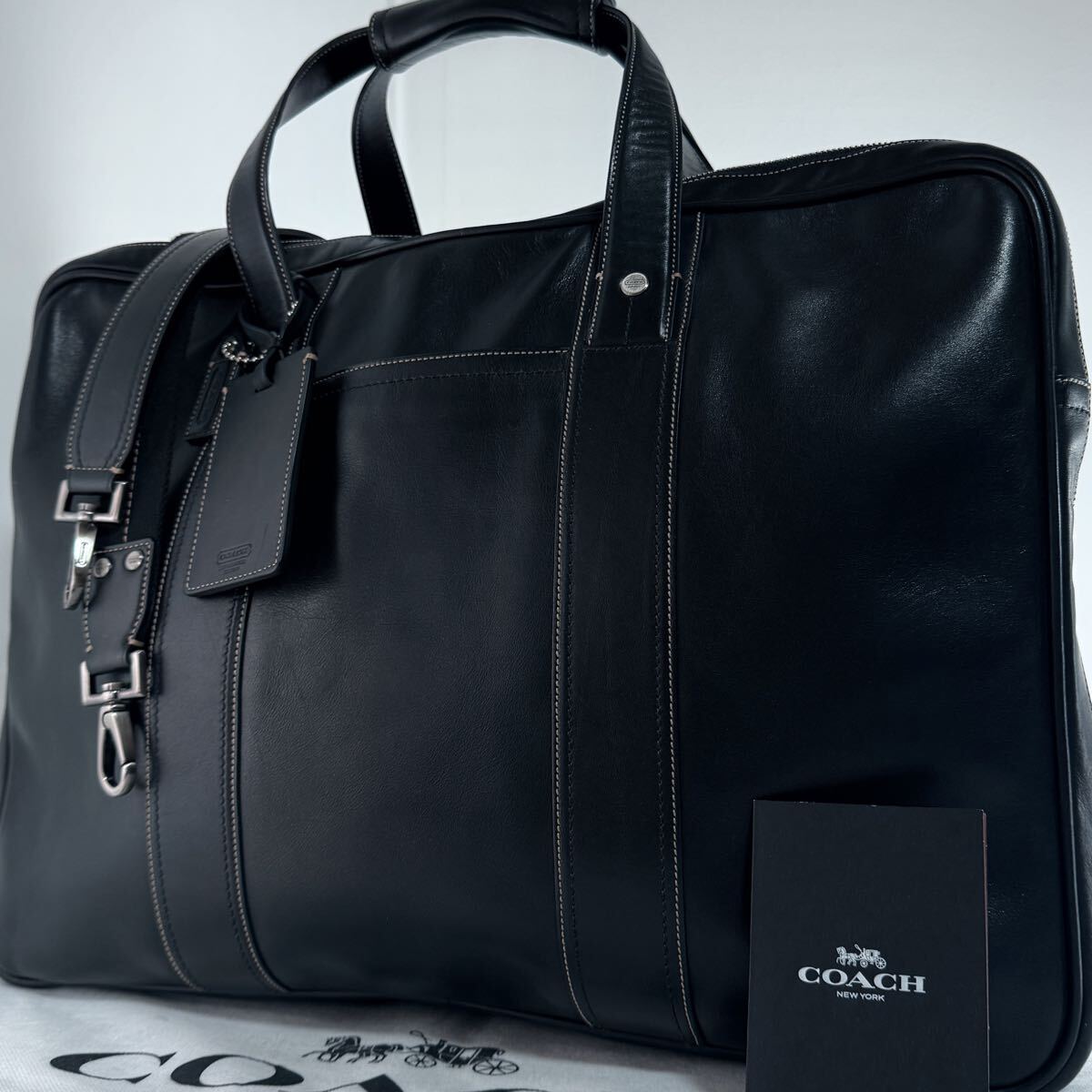 1円【 新品同様 】コーチ COACH ボストンバッグ 超特大 ブリーフケース トートバッグ ショルダー ブラック レザー 牛革 本革 メンズ拍卖