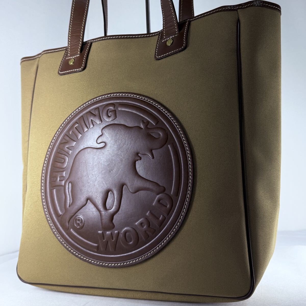 1円【 極美品 】 ハンティングワールド トートバッグ 肩掛け 大容量 キャンバス レザー A4可 ビジネス メンズ拍卖