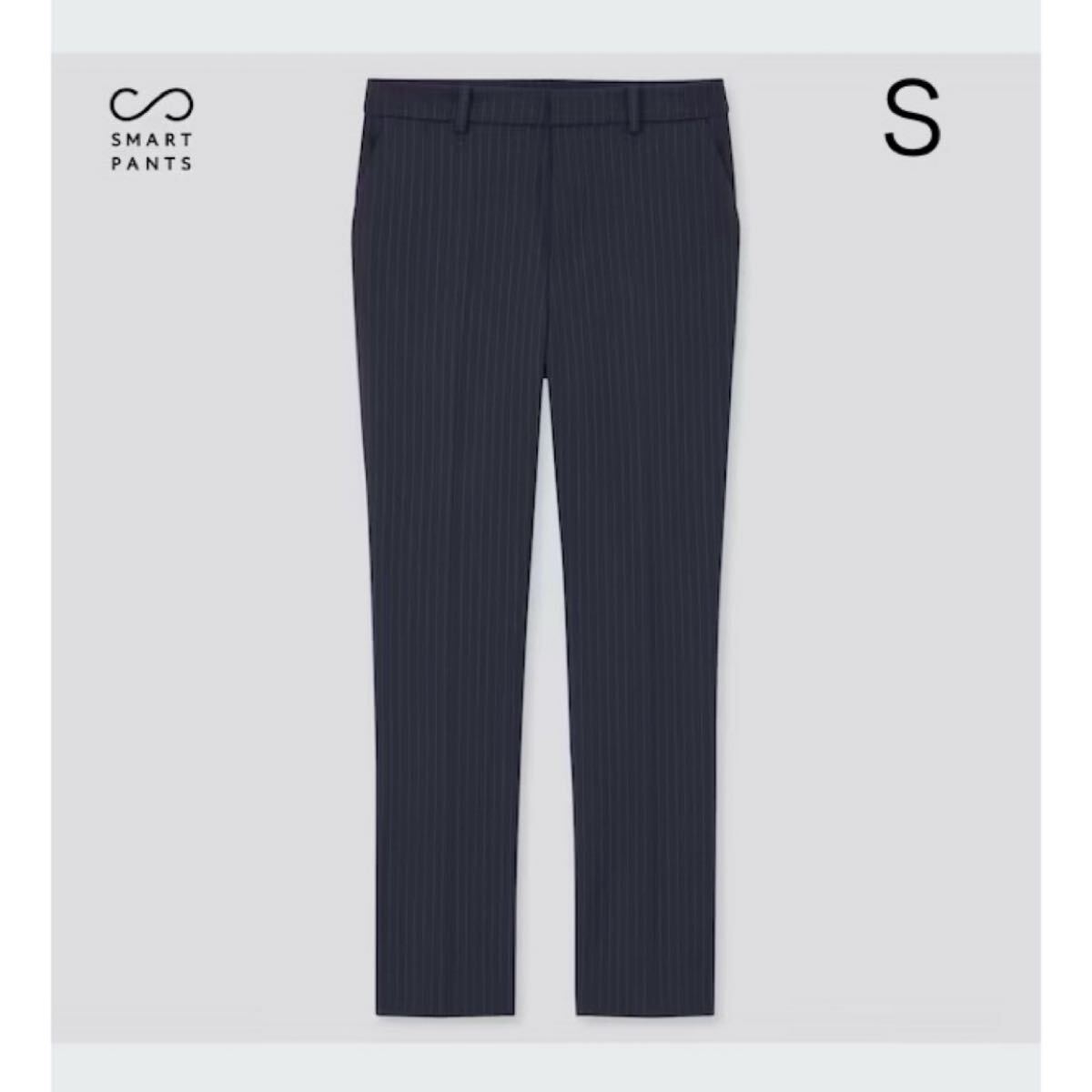 UNIQLO ユニクロ スマートアンクルパンツ ネイビー 紺 ストライプ S 洗える テーパード ストレッチ 通年拍卖