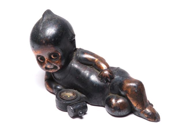 【12159】明治期 銅製 キューピット 方位磁石 置物(初品・買取品)拍卖