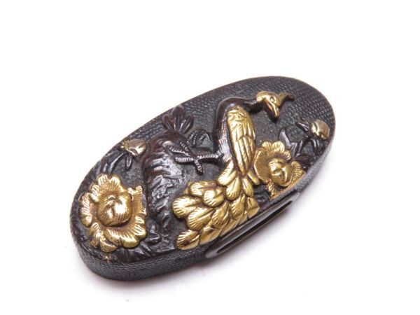 【12169】江戸~明治 オリジナル 刀装具 赤銅地 山雉 象嵌 頭(初品・買取品)拍卖