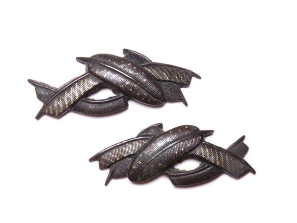 【12197】江戸~明治 オリジナル 刀装具 赤銅 羽根 彫金 目貫(初品・買取品)拍卖