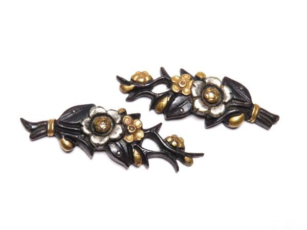 【12199】江戸~明治 オリジナル 刀装具 赤銅 椿 彫金 目貫(初品・買取品)拍卖