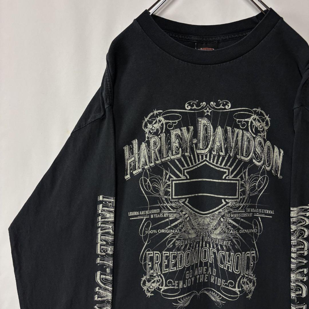 ハーレーダビッドソン ロングTシャツ Lサイズ 古着 ブラック ロゴプリント拍卖