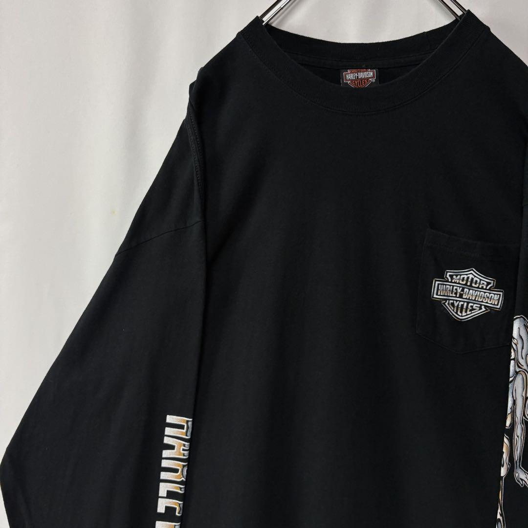 ハーレーダビッドソン ロングTシャツ XLサイズ ブラック 古着 プリントロゴ拍卖