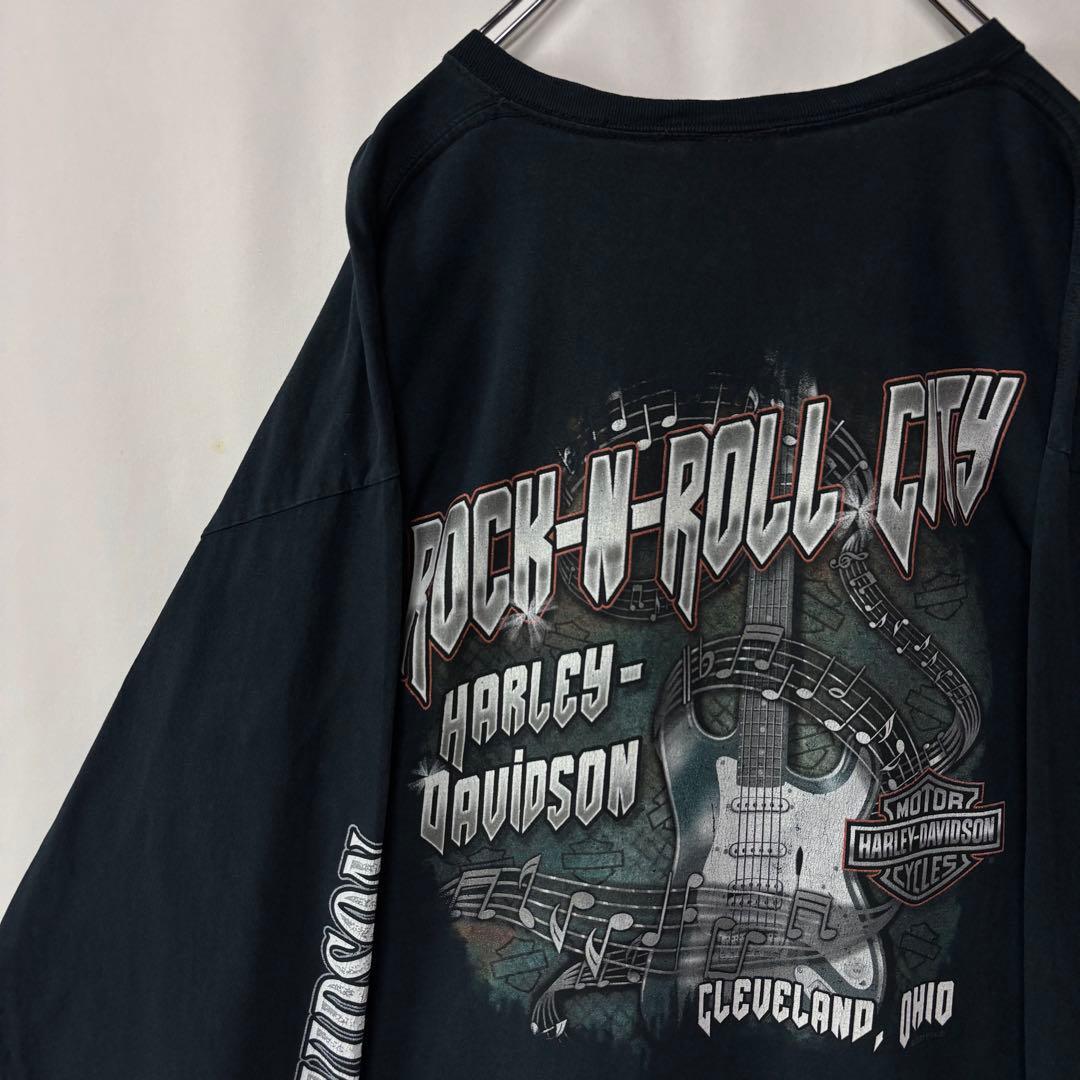 ハーレーダビッドソン ロングTシャツ XLサイズ ブラック プリントロゴ 古着拍卖