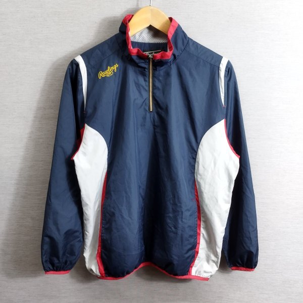 J1210 Rawlings ローリングス アシックス ハーフジップ ウィンドブレーカー 野球 トレーニング ジュニア キッズ ネイビー系 サイズ 160拍卖