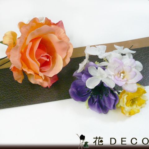 花 髪飾り バラとアネモネ 橙 成人式 振袖 結婚式 卒業式 袴 浴衣 着物 アートフラワー(1)(2)拍卖