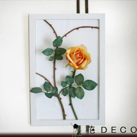 壁掛け フラワーフレーム インテリア 黄色のバラと茎B -lace- 母の日 敬老の日 新築祝い 花 額 模様替え ▽拍卖
