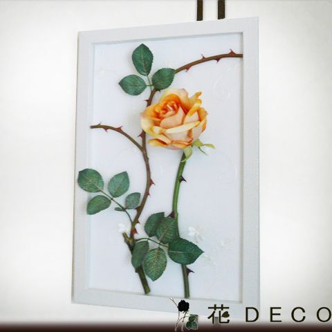 壁掛け フラワーフレーム 花 黄色のバラと茎A -lace- 母の日 敬老の日 新築祝 インテリア 模様替え ▽拍卖